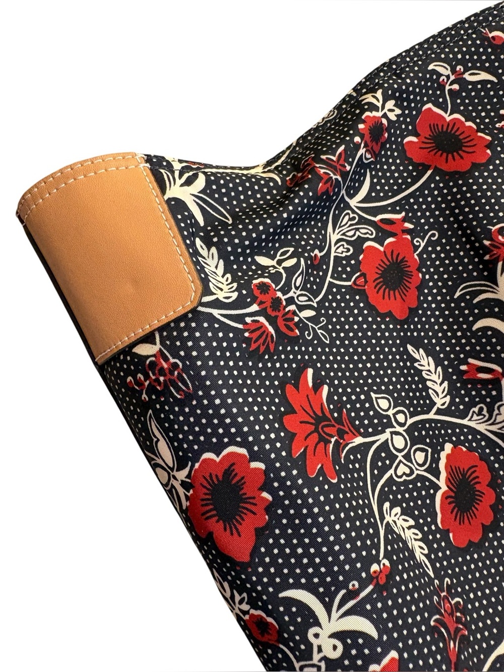 TORY BURCH Ella Tote Bag Purse Nylon Navy and Red Floral - Picture 8 of 13